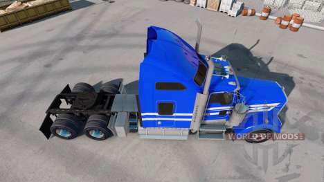 Skin Blue White Stripes on the truck Kenworth W9 for American Truck Simulator