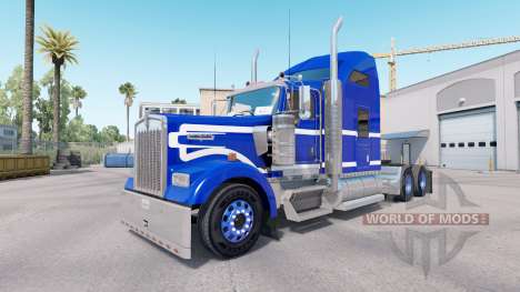 The Blue skin on a White truck Kenworth W900 for American Truck Simulator